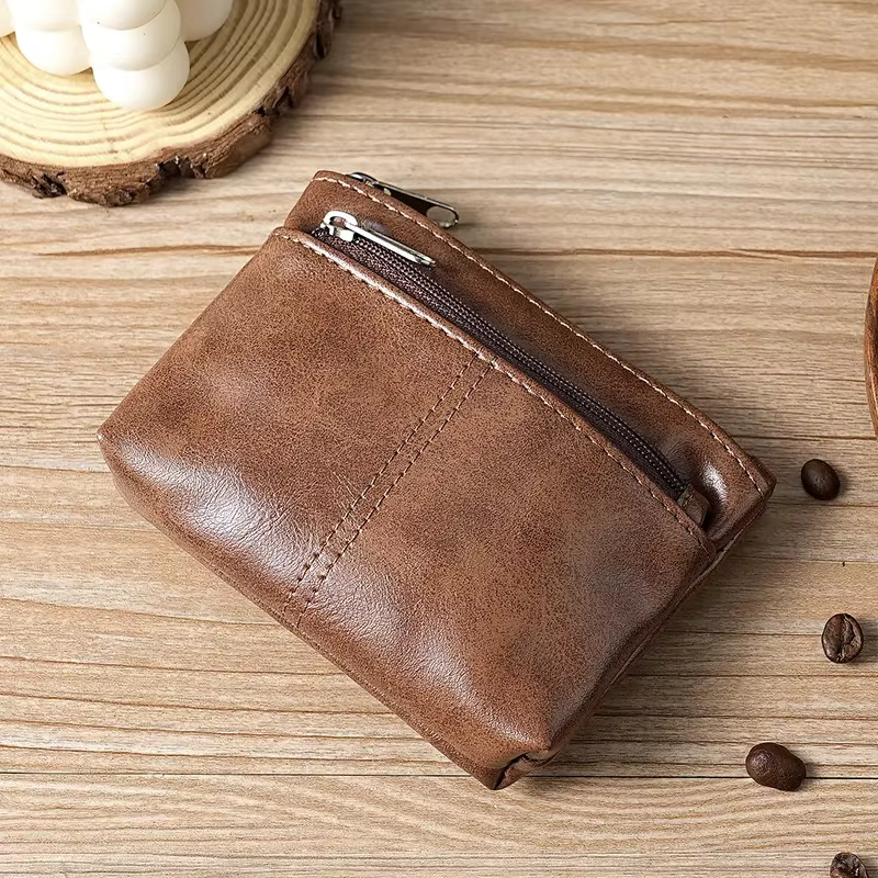 Porte-monnaie en cuir Mini portefeuille pour femmes hommes fermeture éclair sac d'argent porte-clés petit