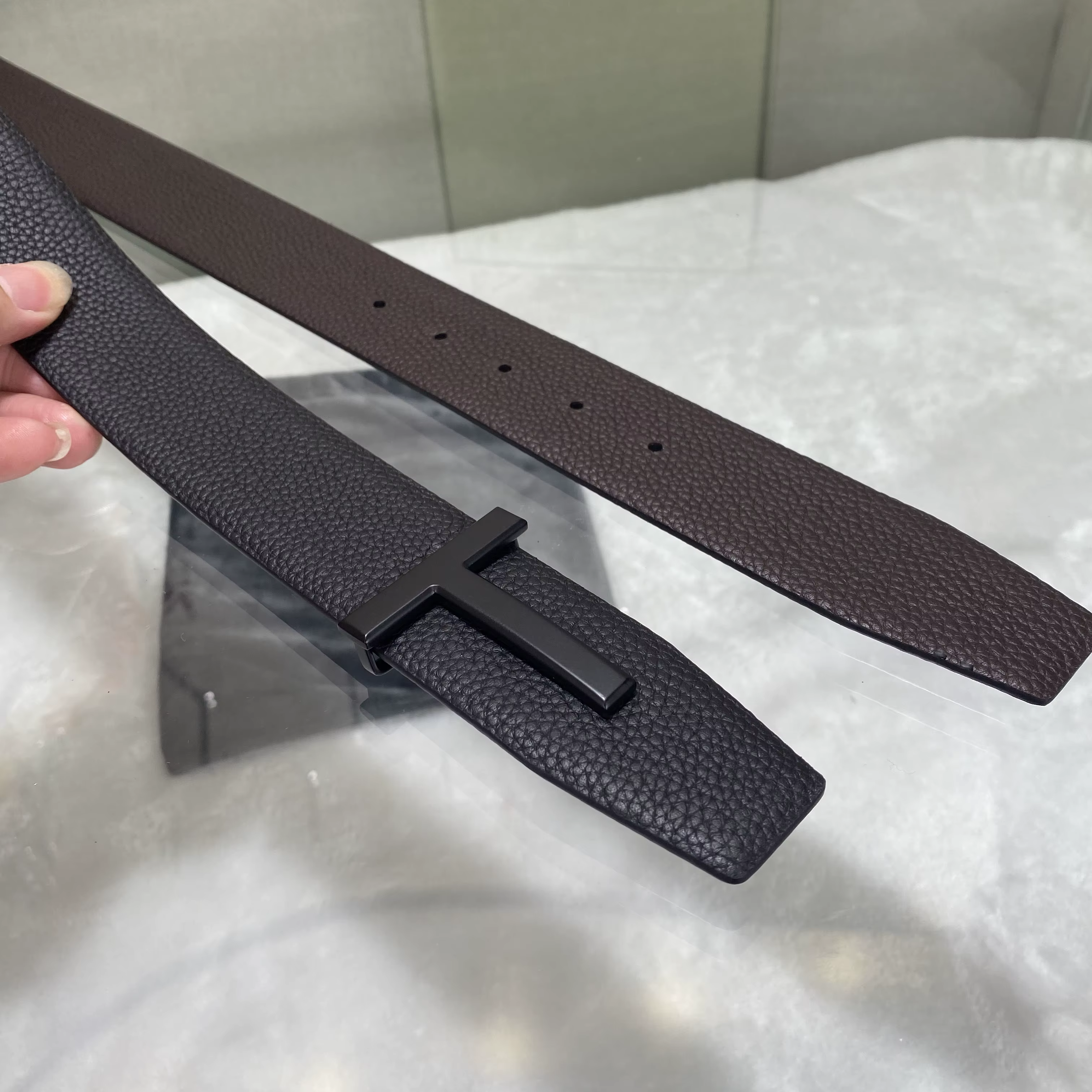 Ceinture en cuir Double face avec boucle lettre en forme de T pour hommes