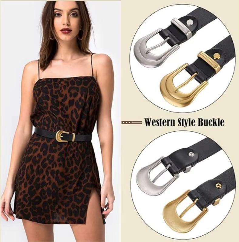 Nouvelle ceinture en cuir véritable pour femmes, ceinture noire occidentale, boucle dorée pour jeans, hommes et femmes