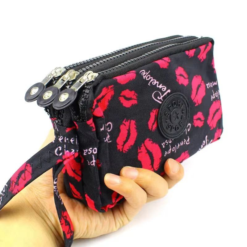 3 fermetures éclair femmes portefeuille toile tissu dame sacs à main