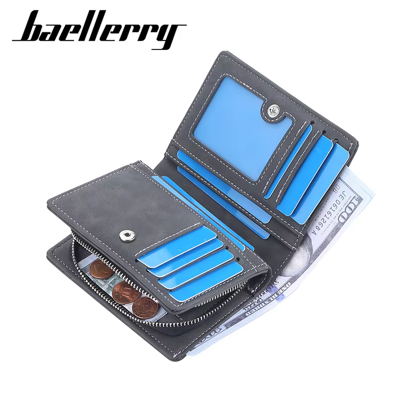 Baellerry nouveaux hommes portefeuilles de haute qualité marque porte-carte court mâle sacs à main fermeture éclair