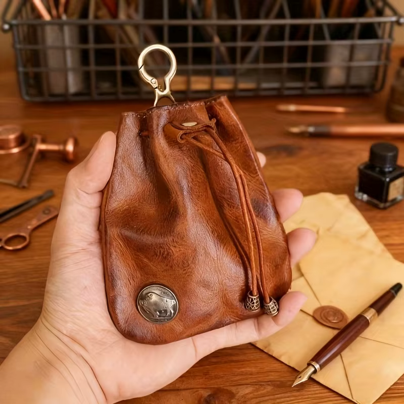 Portefeuille vintage en cuir tanné végétal