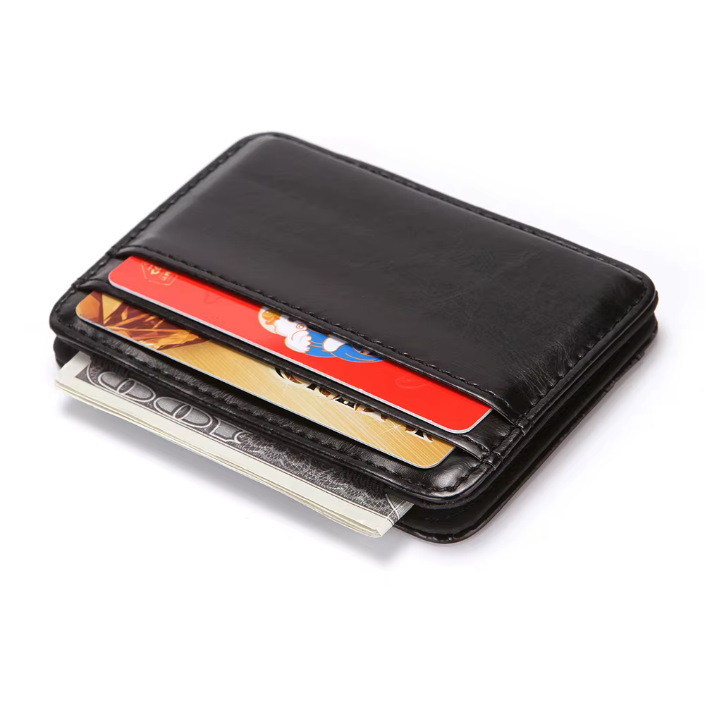 Portefeuille Magique Homme en PU – Porte-cartes Créatif Tendance – Étui de Crédit Designer Noir avec Emplacement pour