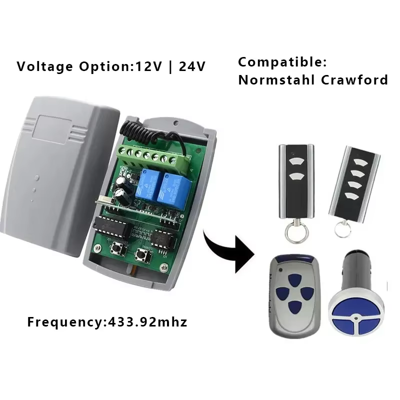 Commutateur intelligent de récepteur de porte de Garage, DC12V 24V 433.92MHz, commutateur émetteur à Code fixe et à Code roulant