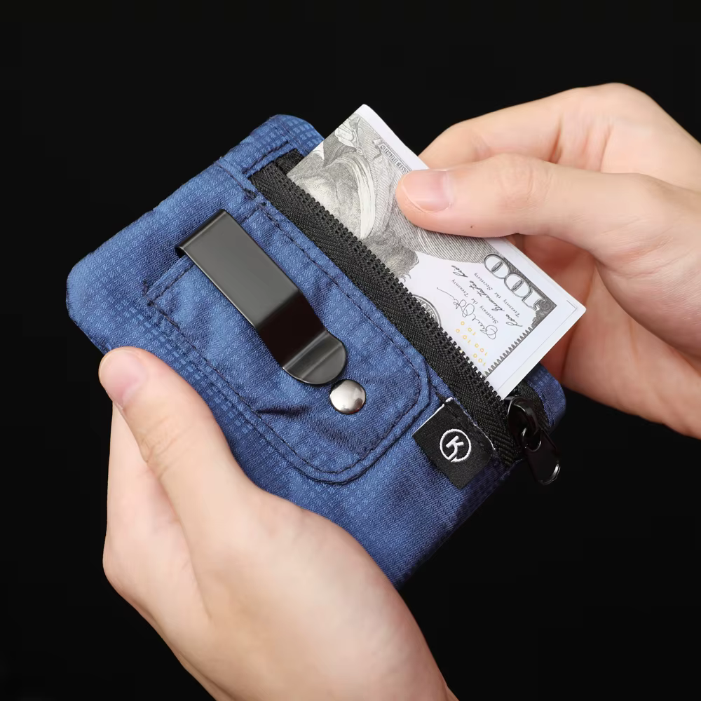 Mini porte-monnaie, pochette en tissu Simple avec fermeture éclair et Clip de ceinture
