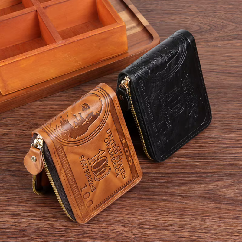 Portefeuille homme avec fermeture éclair 100 dollars américains motif porte-carte monnaie poche sac à main Cartera Hombre Carteras
