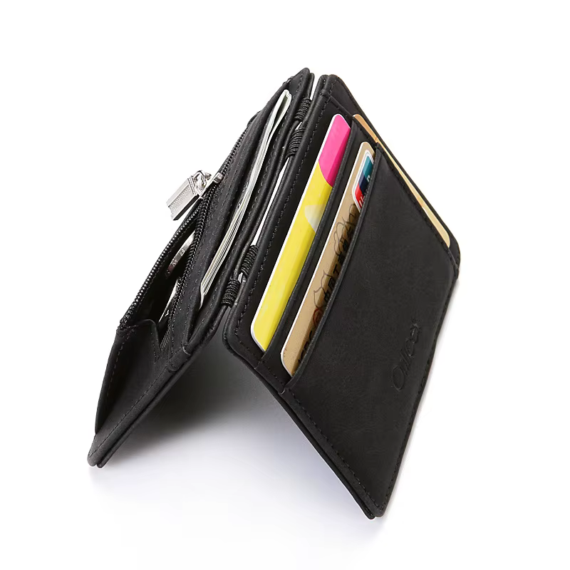 Mini hommes porte-carte portefeuilles fermeture éclair monnaie poche mince magique mâle portefeuille qualité PU cuir