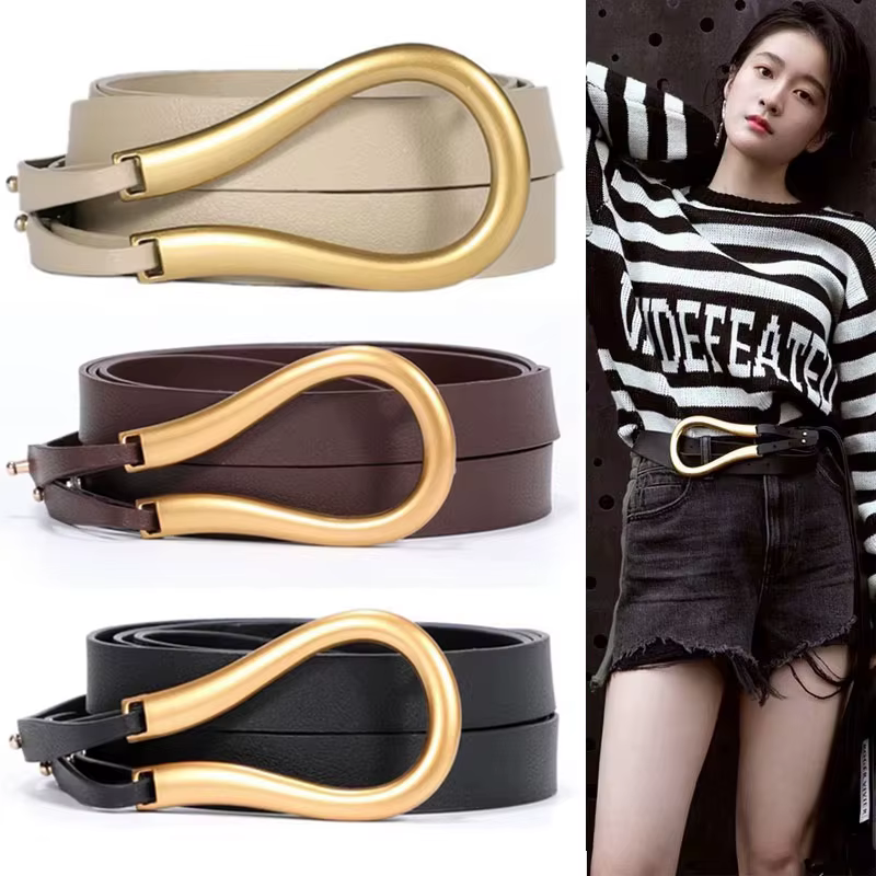 Nouvelle mode femme ceinture de haute qualité décontracté léger fer à cheval boucle grande en forme de U luxe