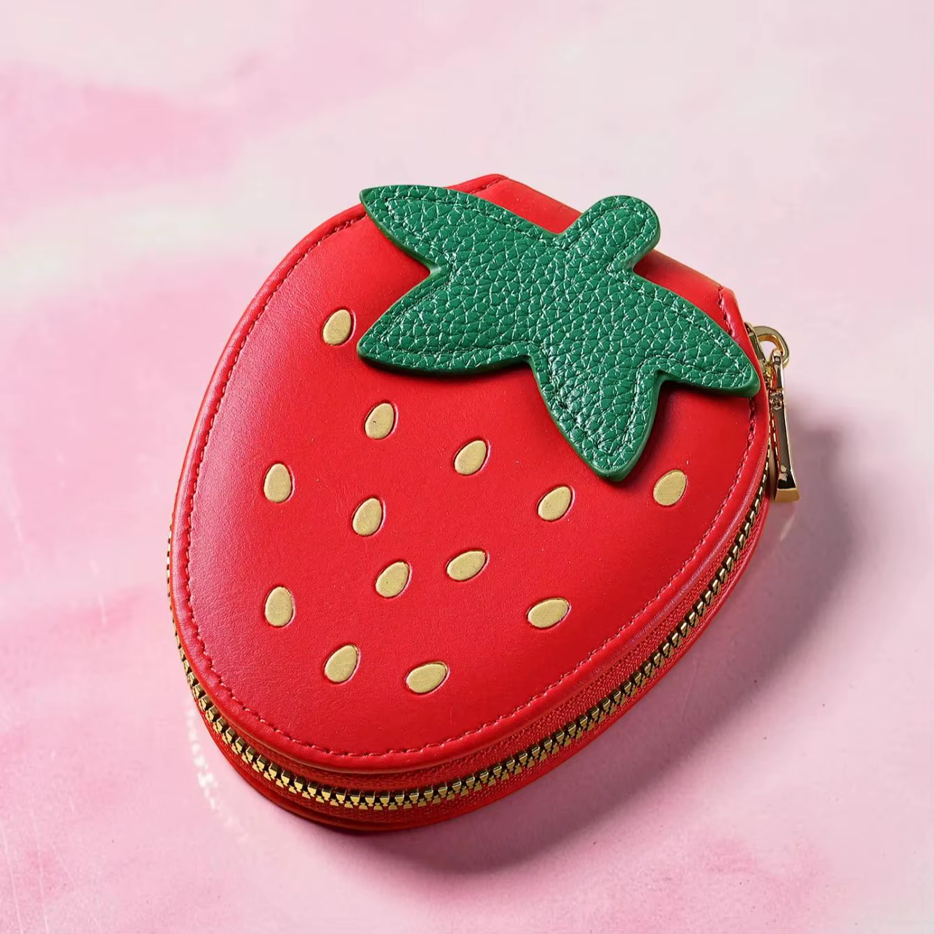Porte-monnaie Fraise en Cuir PU avec Fermeture Éclair