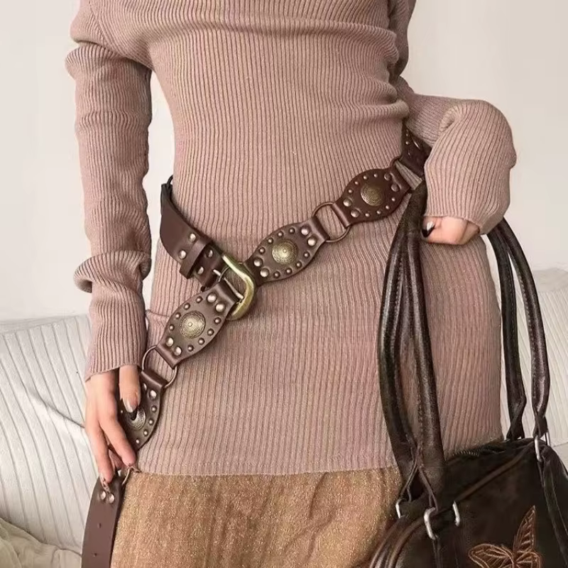 Mirad rétro Rivet femmes ceinture polyvalent Style ethnique robe pantalon