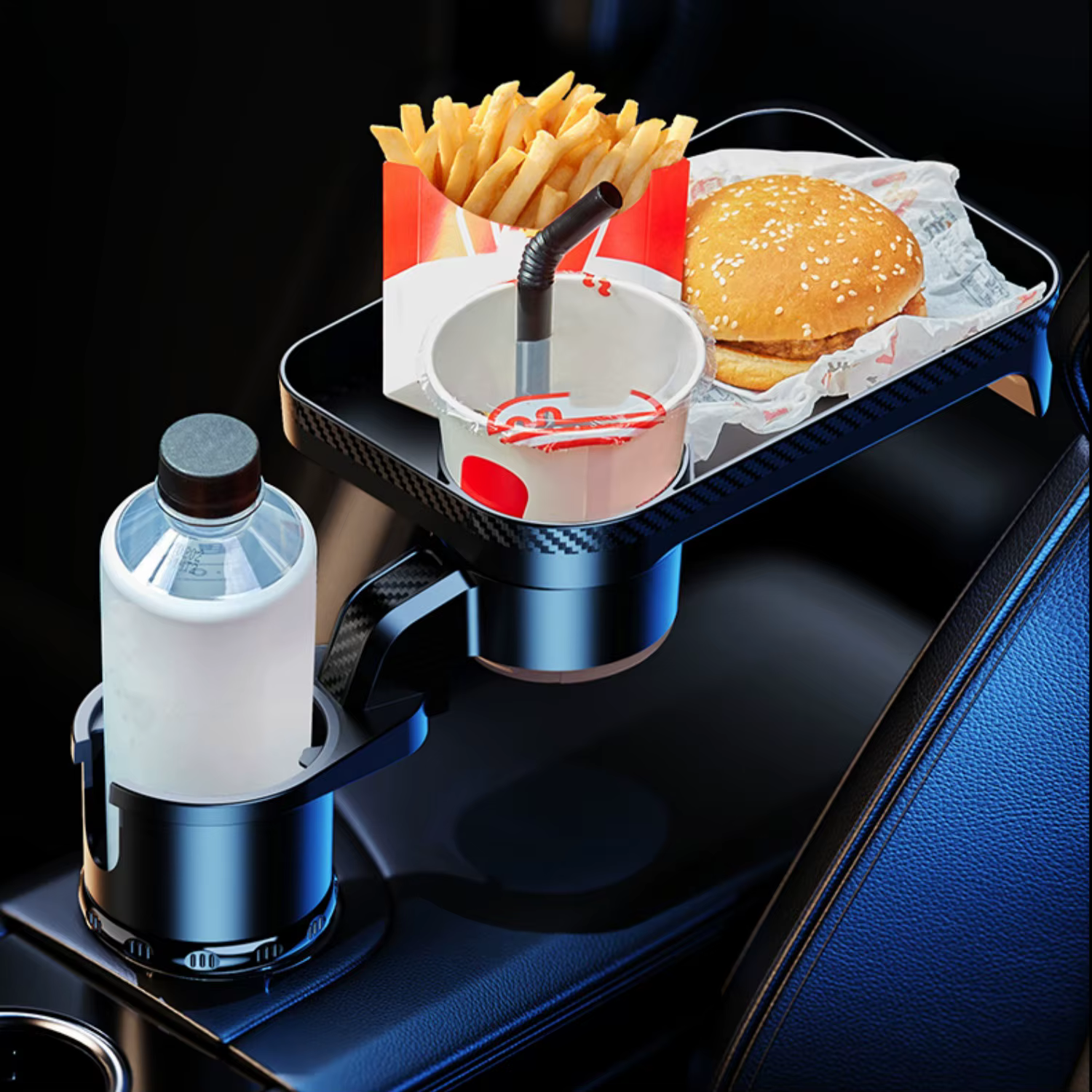Plateau porte-gobelet de voiture avec plateau extensible rotatif – Pratique pour à emporter, clés, téléphone – Parfait pour les repas rapides en déplacement