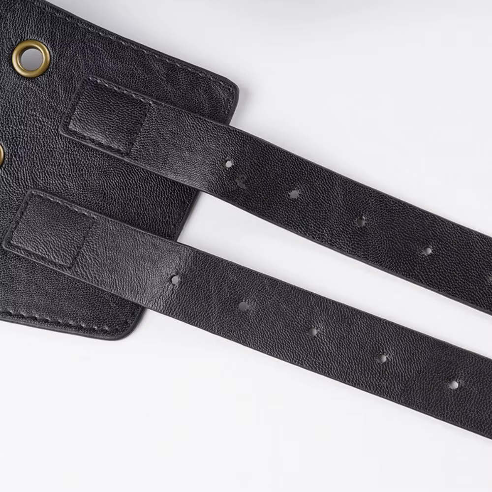 Ceinture large Y2K en cuir PU pour femme, style western chic avec œillets et poches