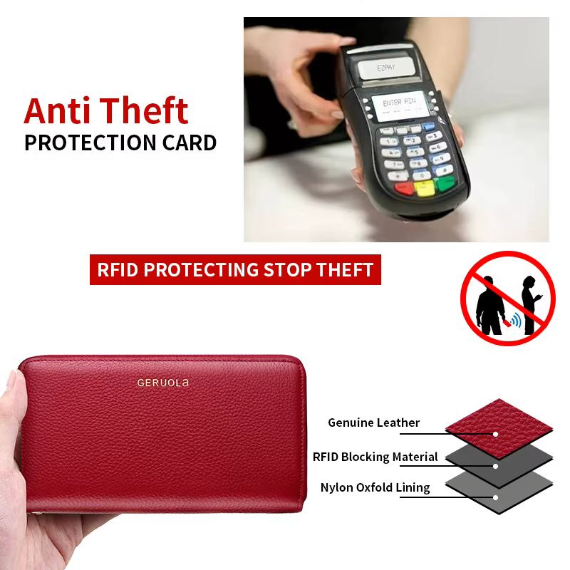 GERUOLA Portefeuille en cuir véritable avec dragonne – Blocage RFID antivol