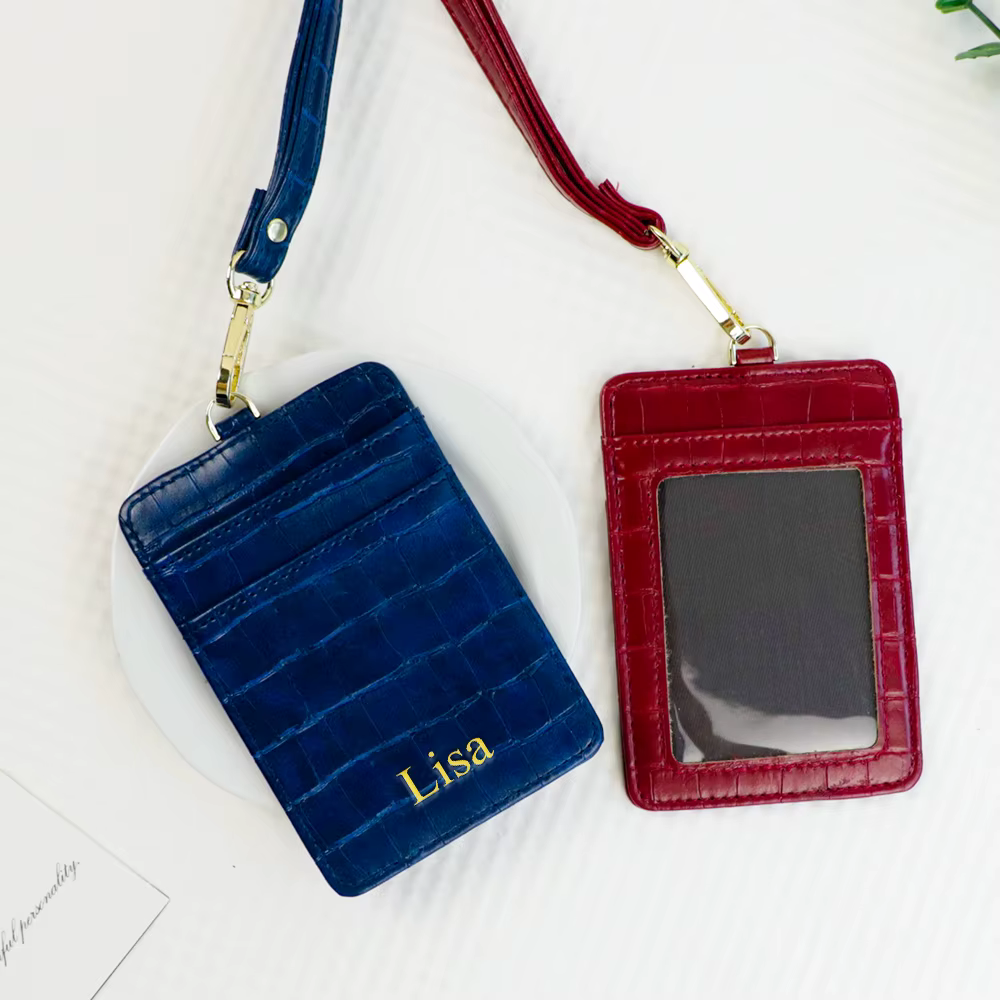 Porte-carte avec lanière en cuir PU de crocodile avec nom personnalisé