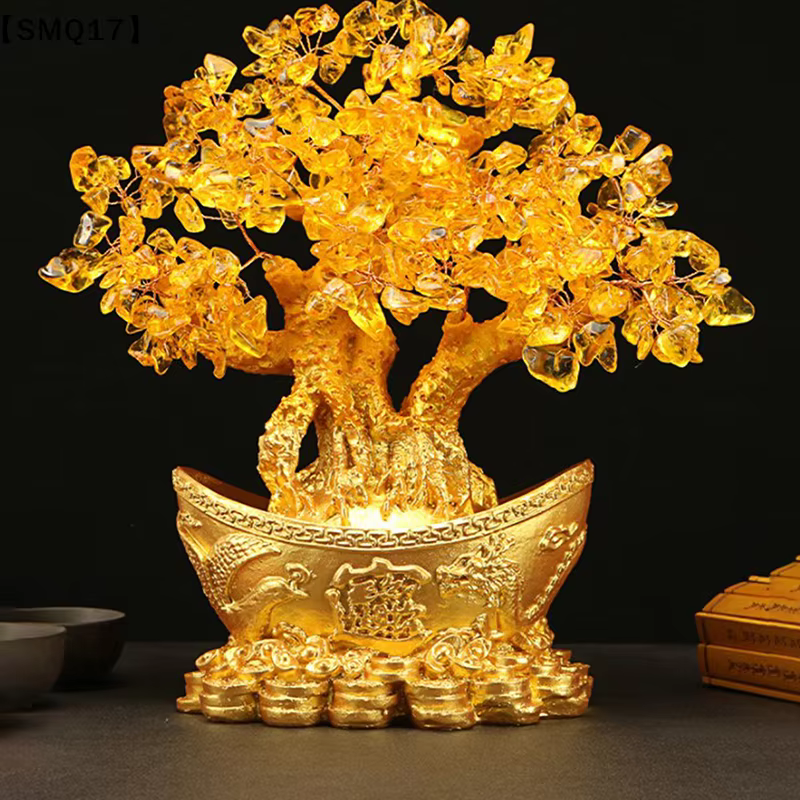 Arbre porte-bonheur chinois en cristal avec lingots d'or, ornement de richesse, décoration de table pour la maison et le bureau, artisanat de table【SMQ】