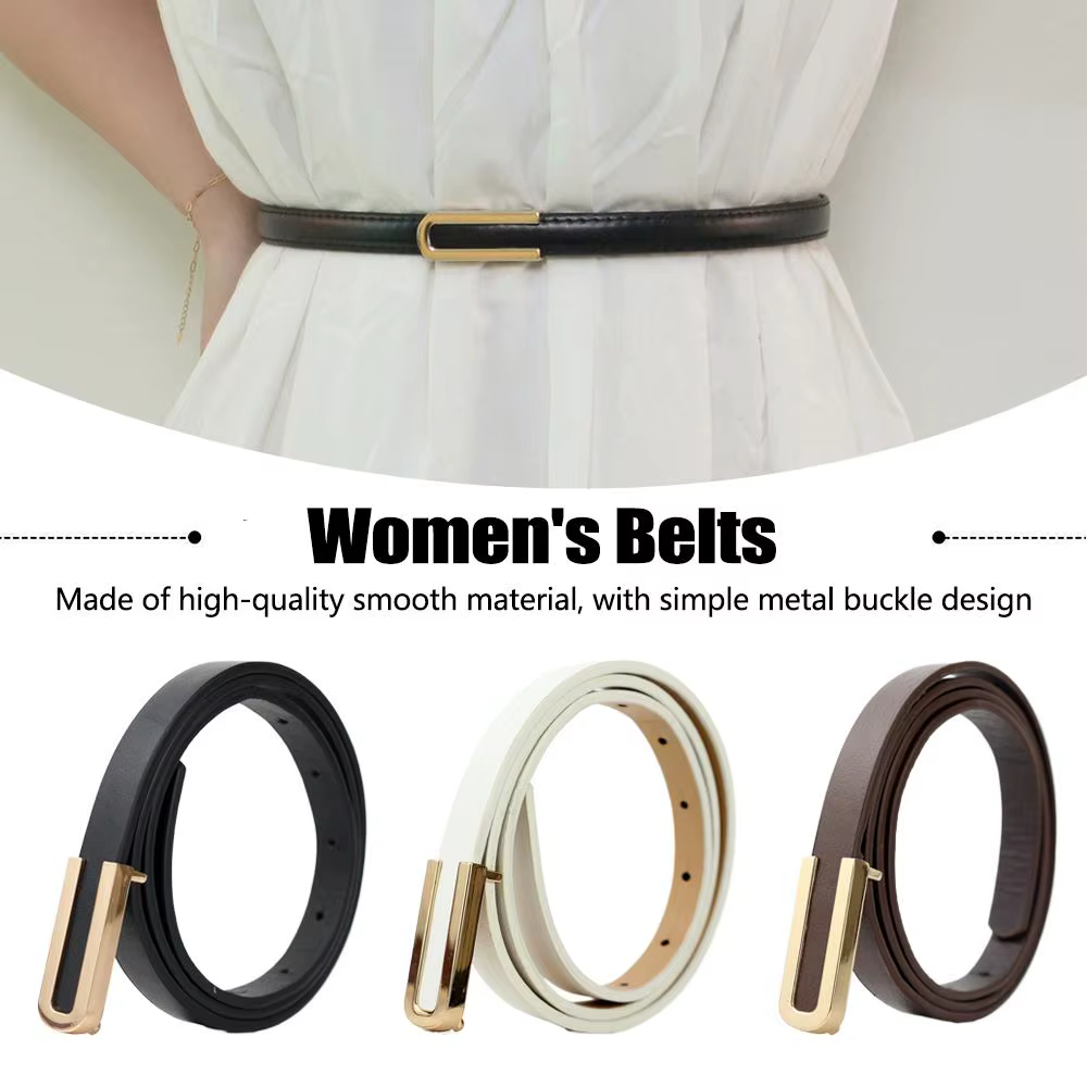 Ceinture fine en cuir noir pour femmes
