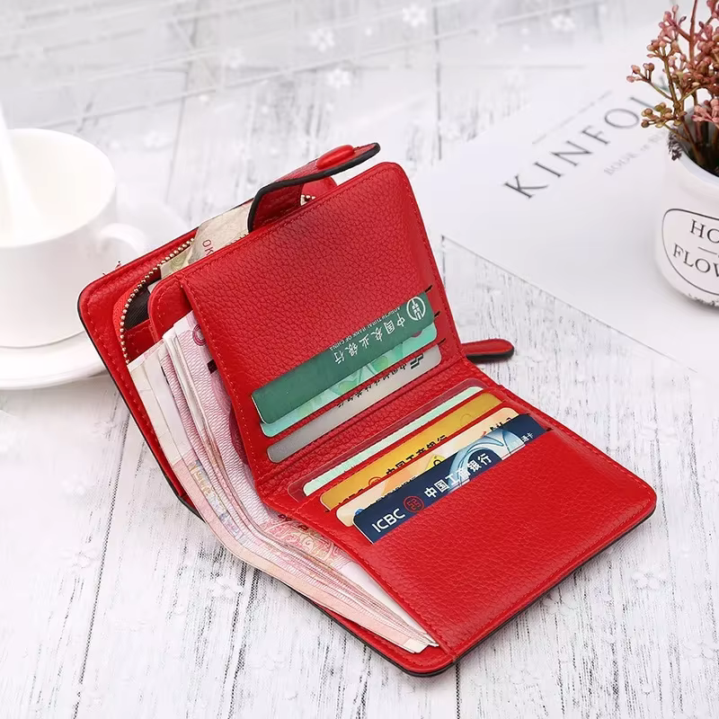 Femmes portefeuilles 2024 nouvelle marque de luxe rouge noir petit Mini porte-monnaie moraillon porte-carte dame portefeuille fermeture éclair femme boucle en cuir