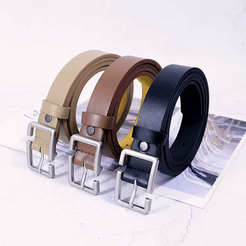 Ceinture fine coréenne pour hommes et femmes, simple, broche carrée, ceinture, vintage, jeans, pantalon, ceinture en cuir PU, sangle de taille