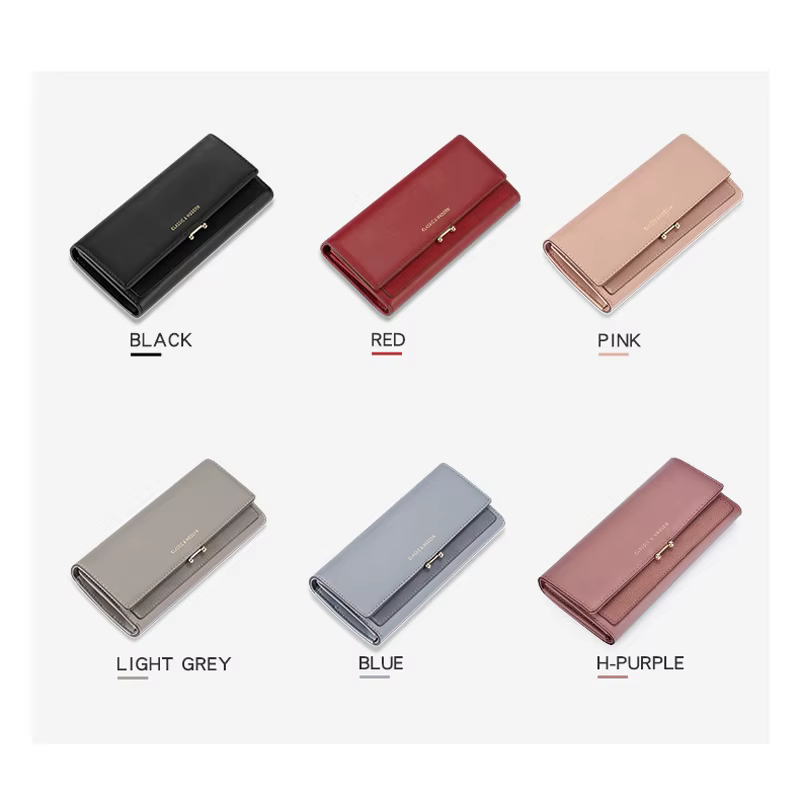 Portefeuille long en cuir PU pour femme