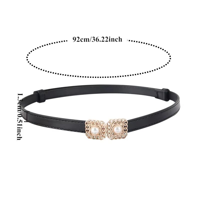 Ceinture pour femme rétro à la mode avec chaîne et perles, ceinture décorative polyvalente pour manteaux et robes, boucle en métal, ceinture en cuir fine pour femme