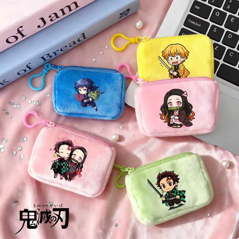 Porte-monnaie Demon Slayer Kimetsu No Yaiba pour garçons et filles, petit portefeuille portable, mini sacs de rangement, pendentif en peluche