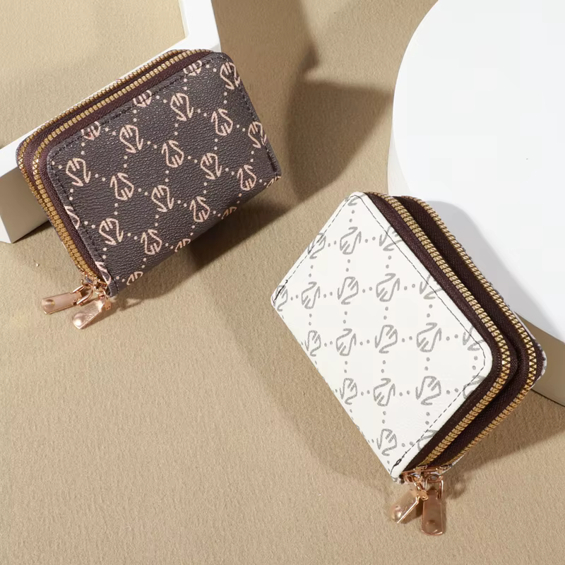 Porte-cartes à glissière vintage chic pour femmes