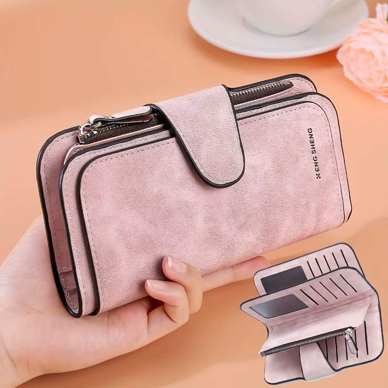 Portefeuille long en similicuir mat pour femme