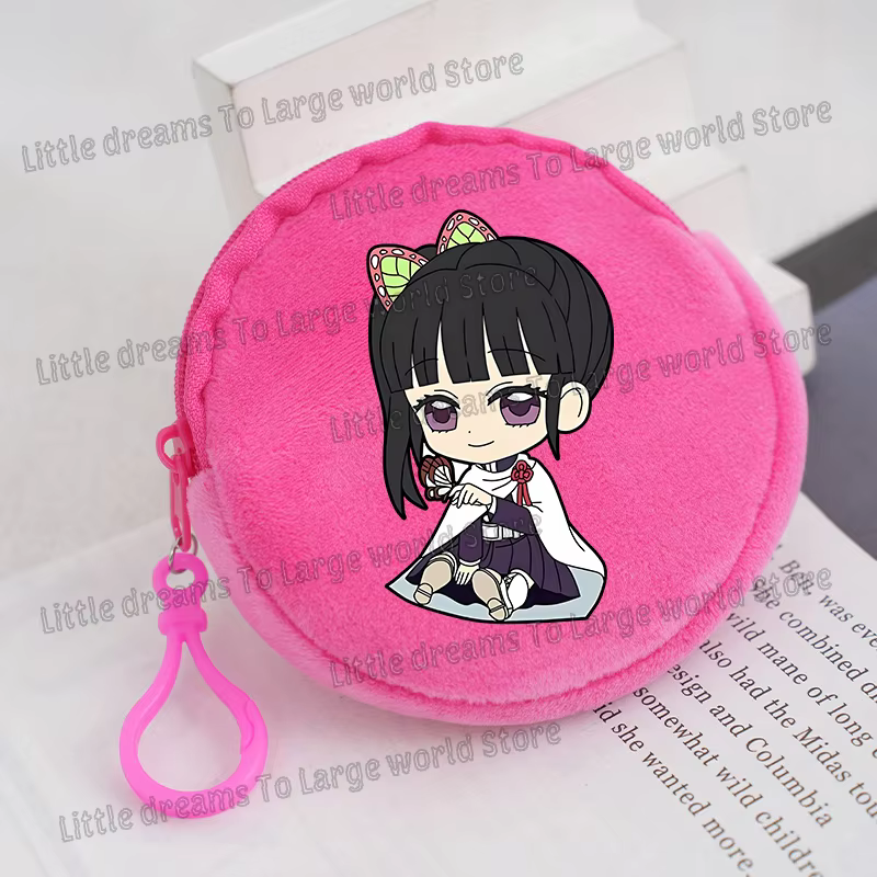 Porte-monnaie Demon Slayer, figurine d'anime, version Q mignonne, mini pochette à clés imprimée, portefeuille rond, décoration pour garçons et filles, porte-monnaie souple, cadeau