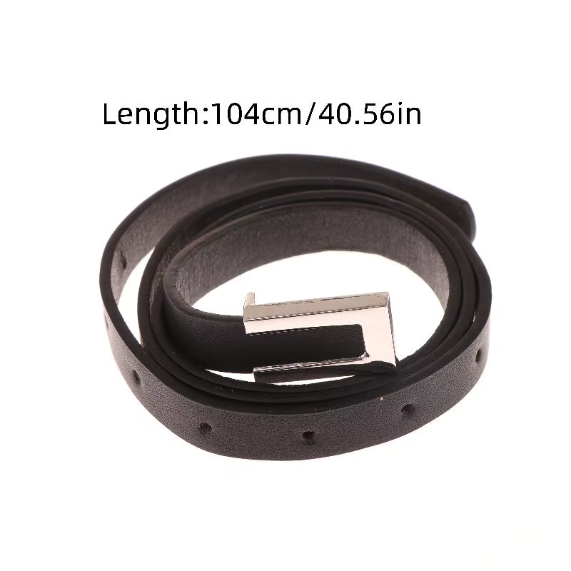 Ceinture fine pour femme en cuir PU noir avec boucle métallique or et argent