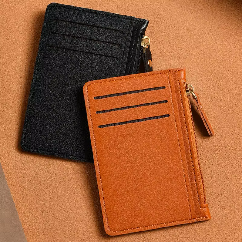 Hommes femmes Mini porte-cartes d'identité affaires porte-carte de crédit en cuir PU mince étui pour cartes bancaires organisateur portefeuille fermeture éclair unisexe