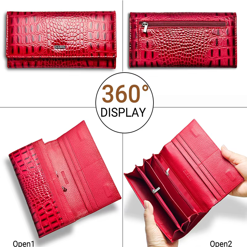 Long portefeuille à pression magnétique pour femmes en cuir véritable mode Alligator fermeture éclair moraillon femme