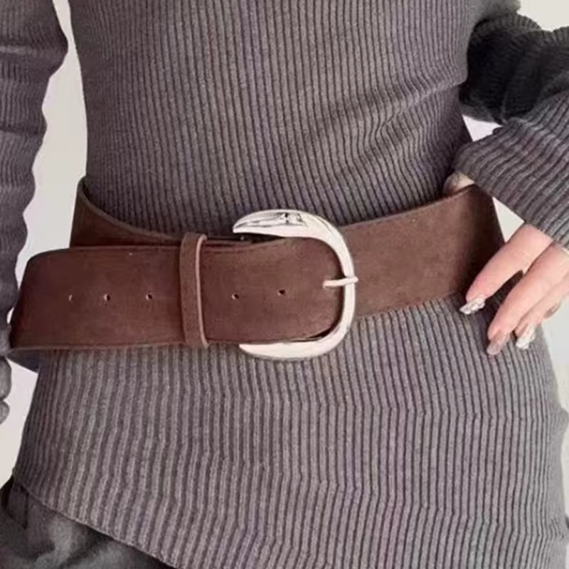 Ceinture large en daim pour femme, style minimaliste vintage américain 2026, ceinture de taille ajustable pour accessoires de mode