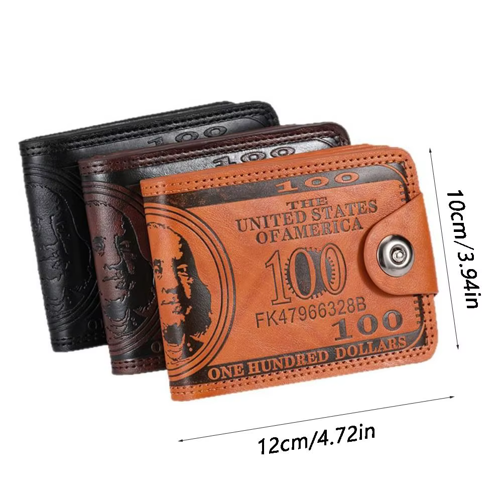 Portefeuilles Vintage à motif de 100 dollars américains pour hommes, porte-cartes à fermeture éclair, portefeuille multifonctionnel en cuir, usage quotidien