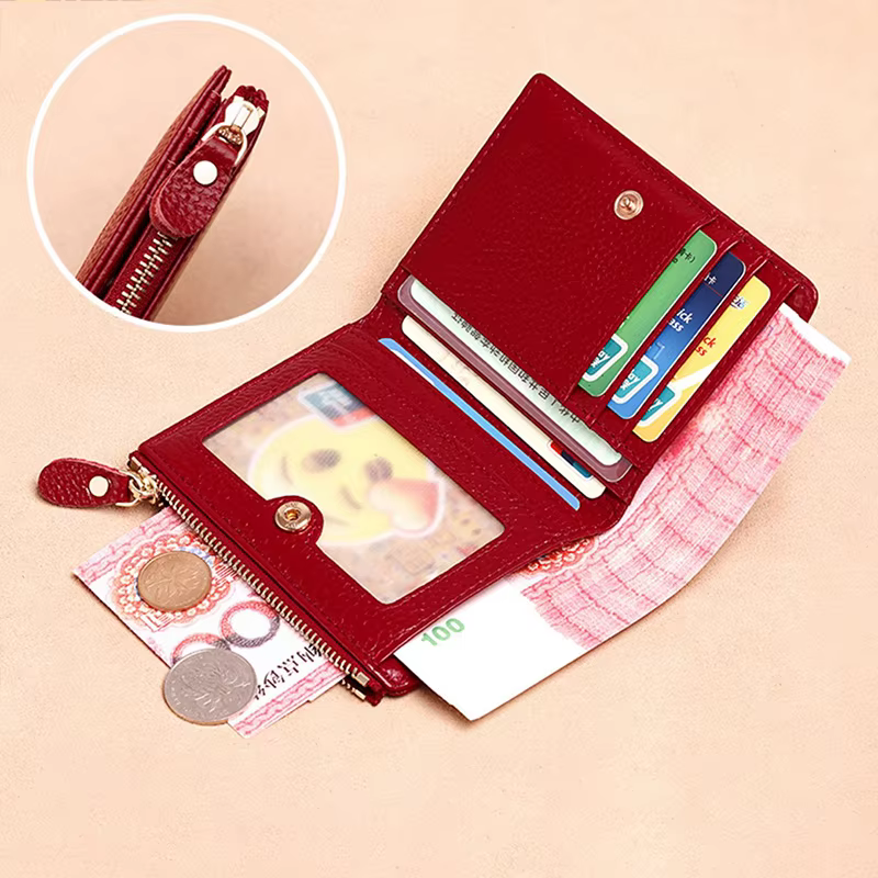 Portefeuille court multi-cartes en cuir PU grainé avec fermeture éclair WERLLANDS