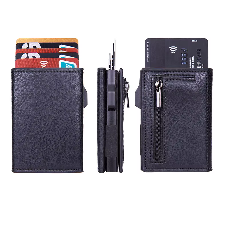 Fibre porte-carte de crédit portefeuilles hommes marque Rfid noir marron magique à trois volets en cuir mince Mini