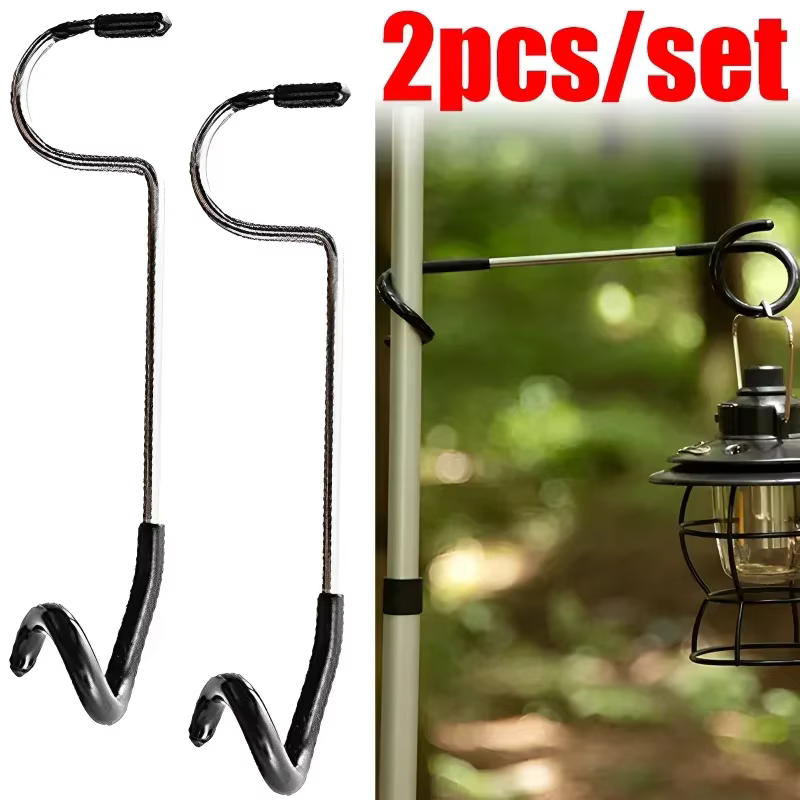 Support de lumière en acier inoxydable, crochets portables, poteau de tente, cintre de lampe, chasse, pêche, lanterne, outils de Camping en plein air