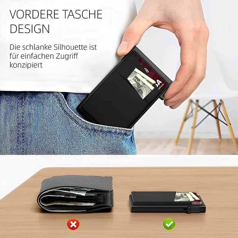 Porte-cartes pour hommes Portefeuille en aluminium ultra-fin avec protection RFID et compartiment pour pièces de monnaie