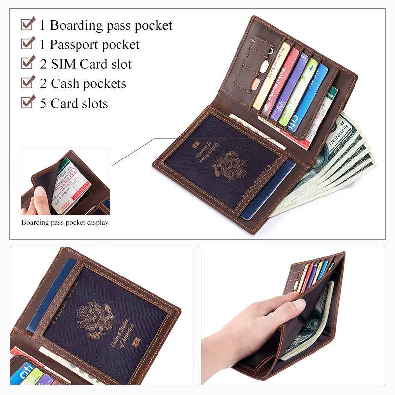 SCHLATUM porte-passeport pour voyage hommes RFID blocage portefeuille de passeport en cuir véritable avec fentes pour
