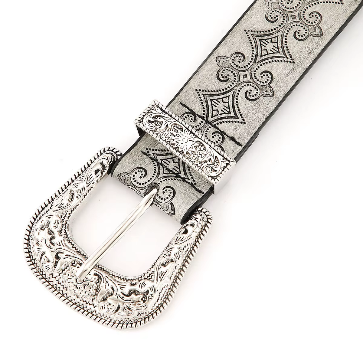 Ceinture vintage argentée avec boucle en métal sculpté de style western