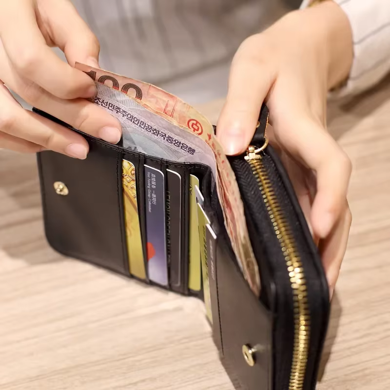 Portefeuille en PU avec fermeture éclair et moraillon pour femme