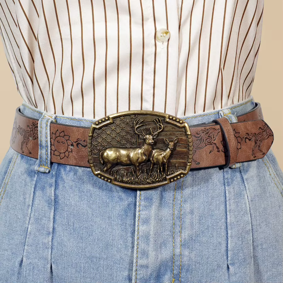 Ceinture Western Cowboy Street Style – Motif Animal sculpté