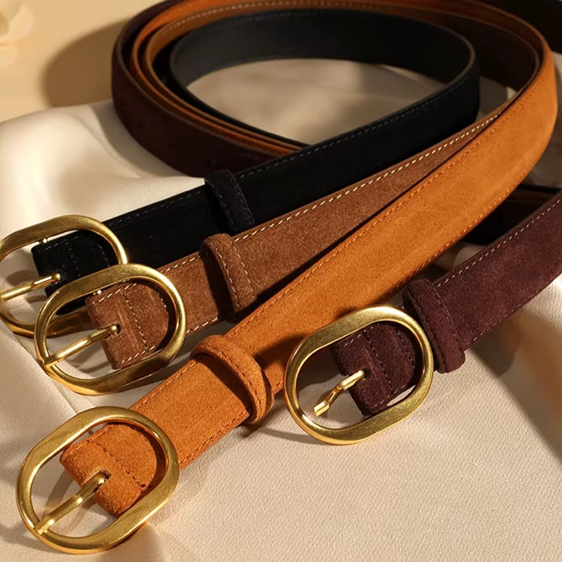 Ceinture en daim pour femmes avec boucle ardillon en alliage doré, largeur 2.8cm, Style de créateur de mode pour manteau en jean