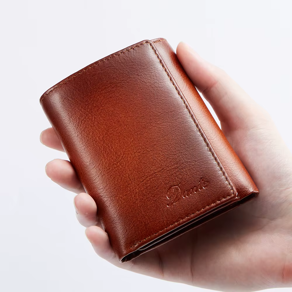Dante – portefeuille rétro à trois volets en cuir véritable pour hommes