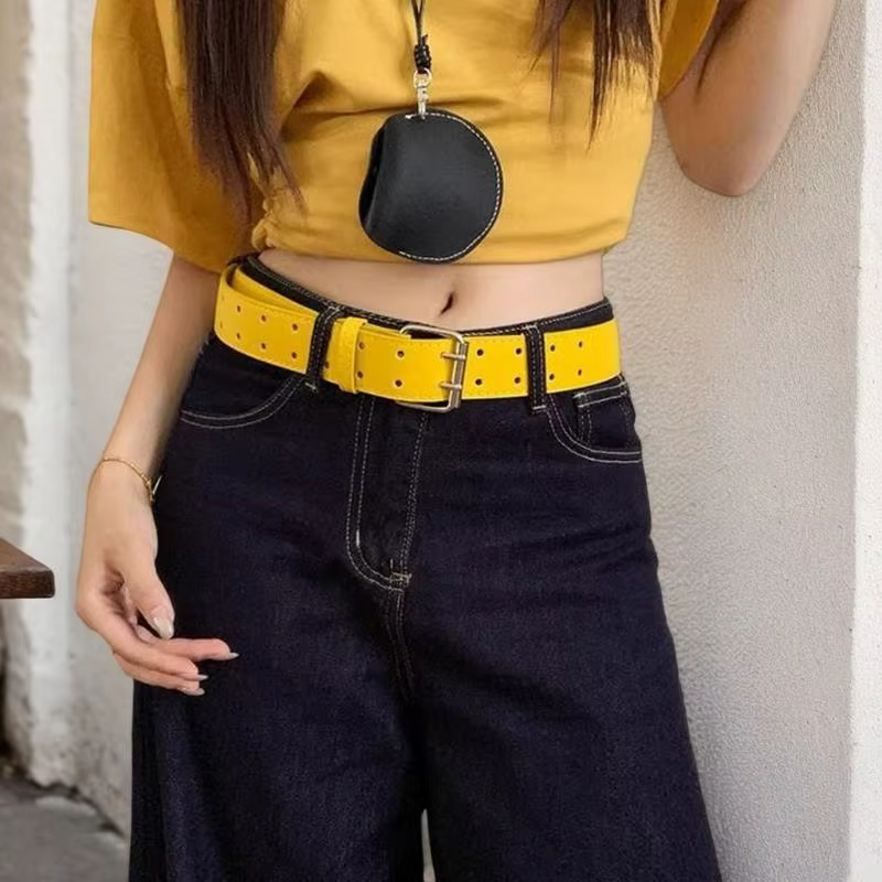 Nouvelle ceinture jaune Y2K à double boucle