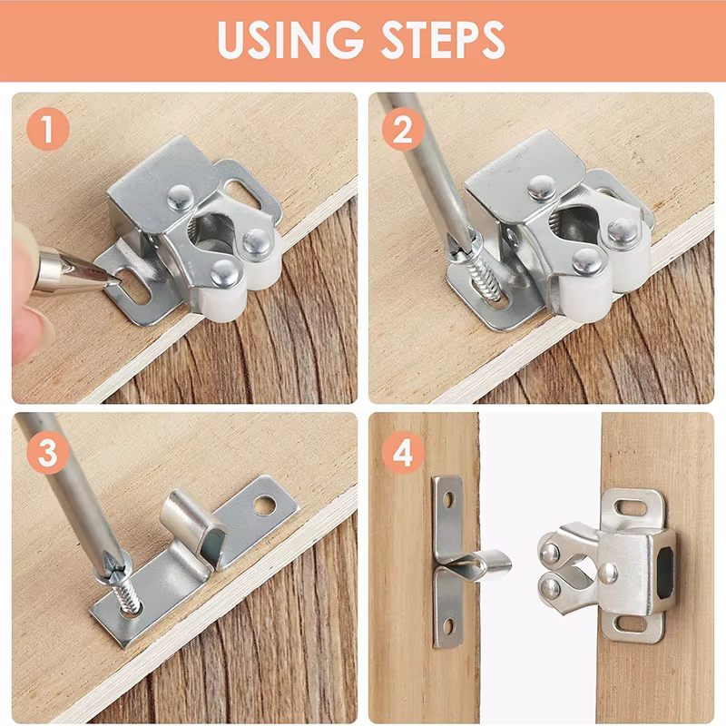 Lot de 4/6 loquets de porte à double rouleau pour armoire et placard, avec vis, pour cuisine et autres meubles