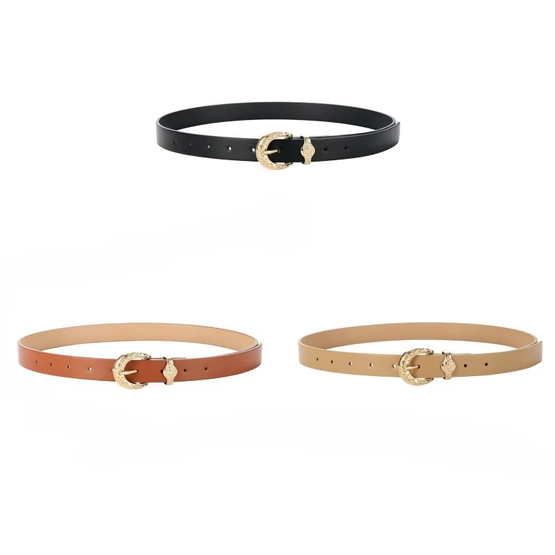 Ceinture pour femme haut de gamme à la mode avec boucle dorée gravée