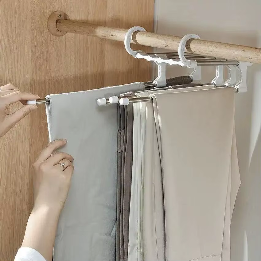 1 pièces 5 en 1 porte-pantalon magique cintres en acier inoxydable pliant porte-pantalon cravate cintre étagères chambre placard organisateur stockage