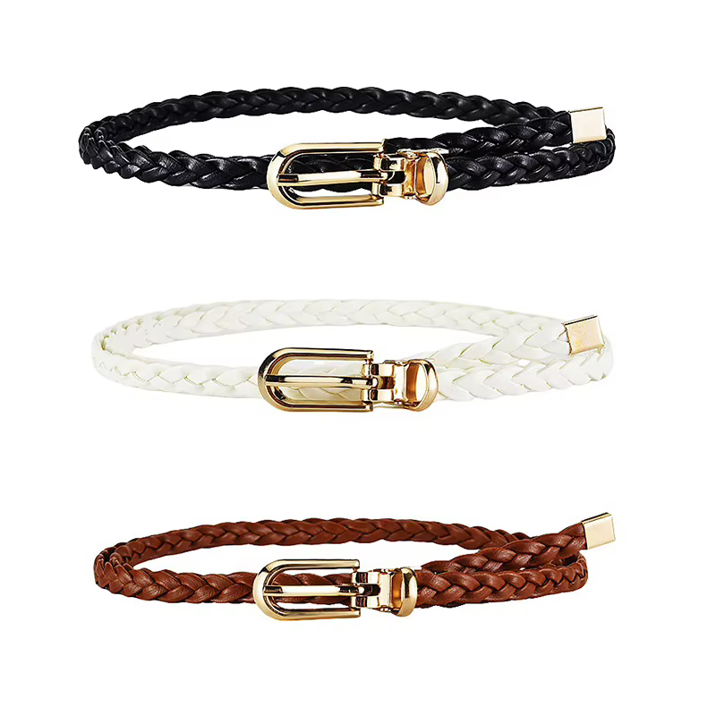 Ceinture Fine Tressée en Cuir pour Femme, Sangle de Taille Décorative, Broche à la Mode