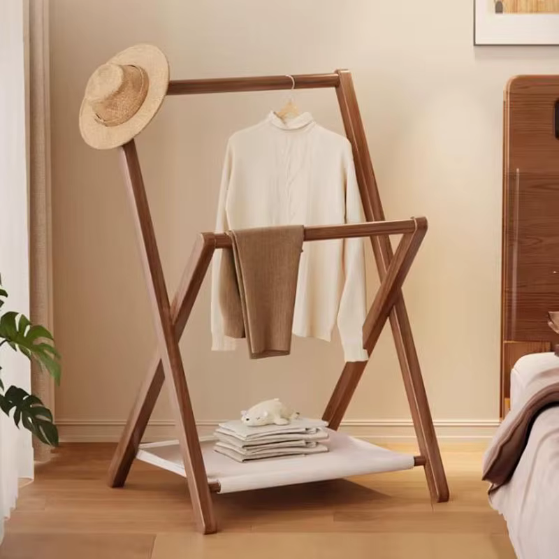 Porte-manteaux sur pied en bois ouvert, minimaliste et moderne, gain de place, pour chambre, dressing, salon et mobilier de soirée