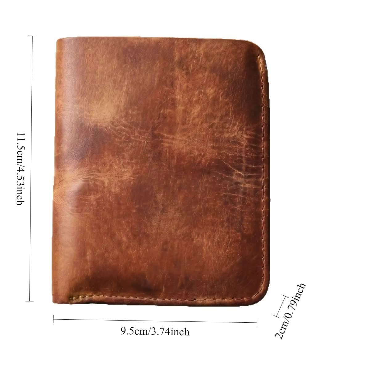Portefeuille vintage en cuir tanné végétal - Portefeuilles à fermeture à bouton-pression avec poche à monnaie zippée